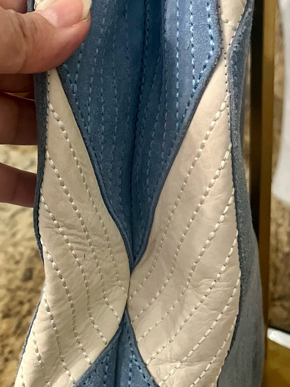 Tory Burch Patchwork suede blue and white Farrah tote - Picture 12 of 16